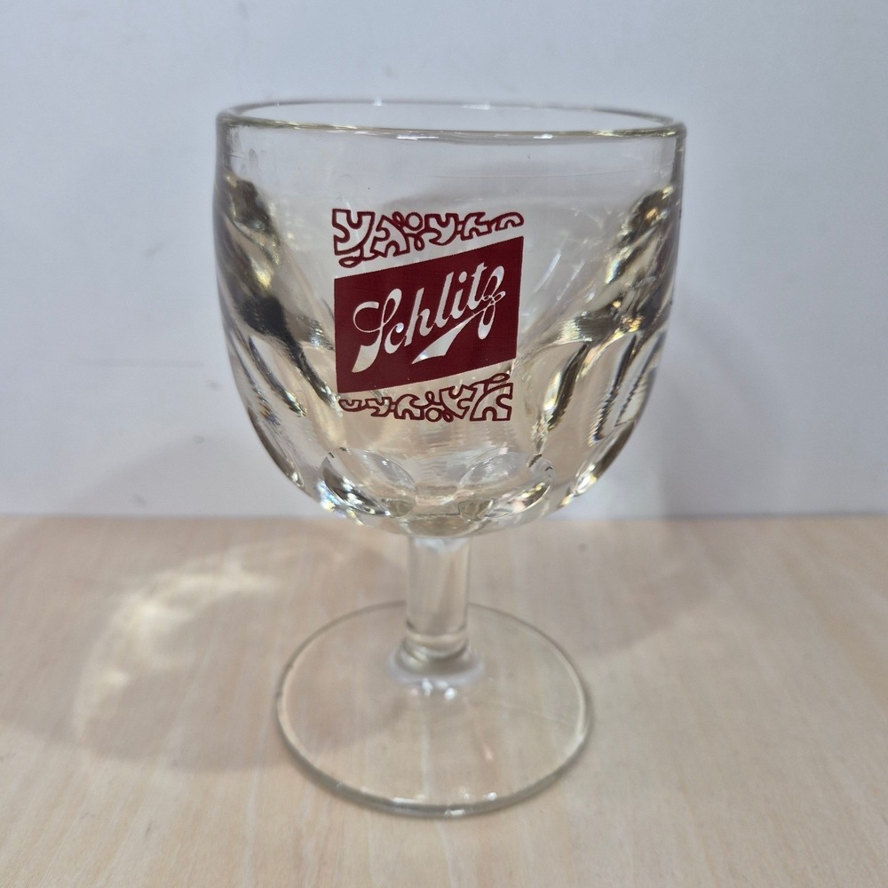 Schlitz‎ Beer Glass Goblet Stemmed Etched Design Collectible Barware